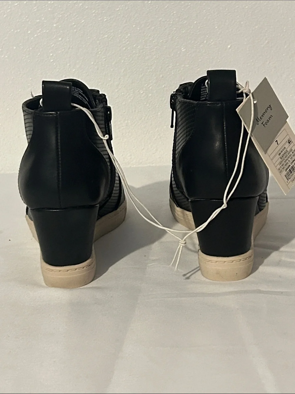 Black Wedge  Boot with Cream Sole